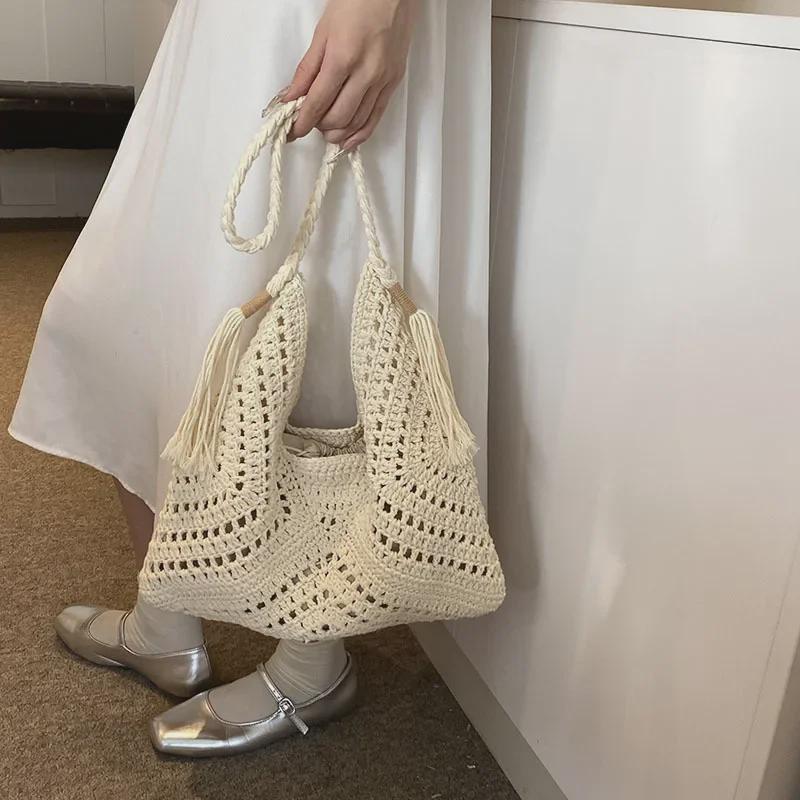 Вязаная ретро-сумка через плечо с внутренним карманом – модная плетеная сумка для поездок на работу