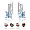 5 мм Nano Sky Blue Topaz Square 925 Sterling Silver Clip Earrings AAA White Round Zircon Women Earrings