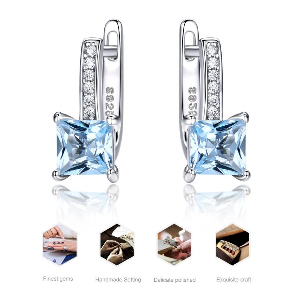 5 мм Nano Sky Blue Topaz Square 925 Sterling Silver Clip Earrings AAA White Round Zircon Women Earrings