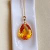Классический дизайн, инкрустированный граненым оранжево-желтым кристаллом-каплей, большое подвесное колье, простая цепочка для ключиц, помолвочное украшение