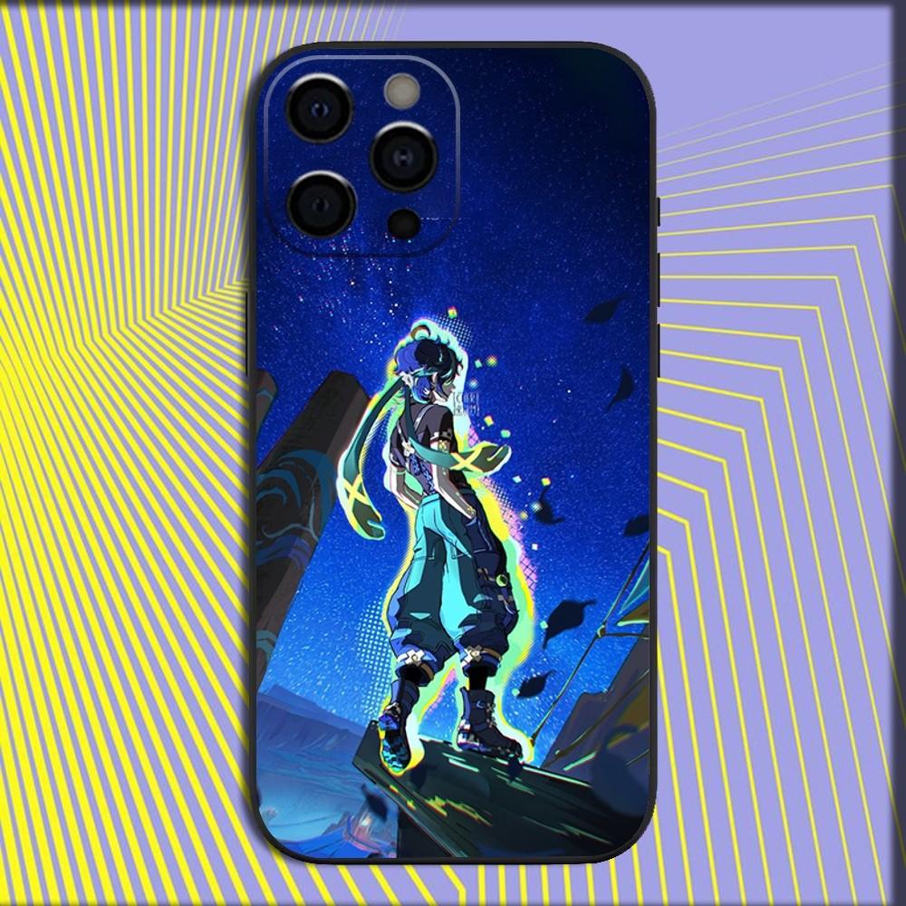 G-Genshin Impact Кинич Чехол для телефона Для iPhone 16,15,14,13,12,11,Pro,X,XS,Max,XR,Plus,Mini Мягкий Черный Чехол