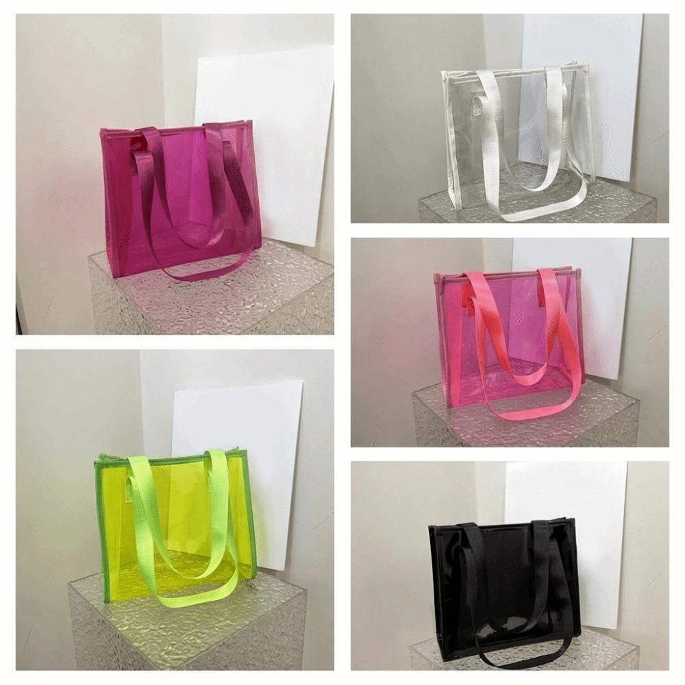 Square Transparent Handbag Candy Color PVC Tote Bag Casual Waterproof Shoulder Bag Female