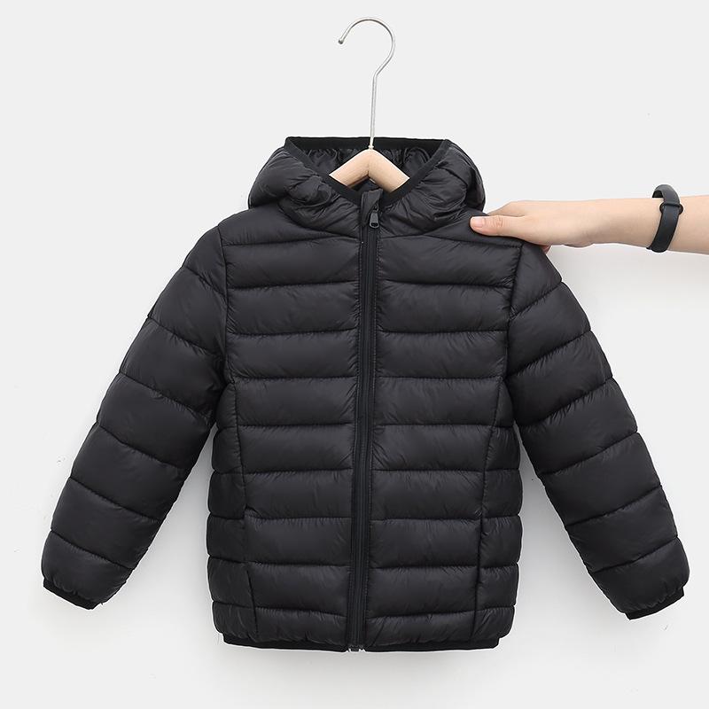 Autumn/Winter Solid Color Hooded Children's Down Cotton Jacket - Lightweight and Warm for Boys & Girls.