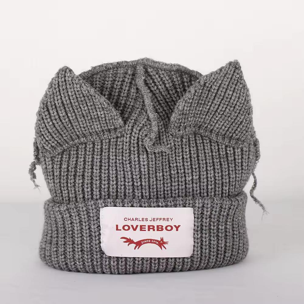 Custom Logo New Casual Knitted Beanie, French-style Knit Hat, Korean-style Cute Fox Ear Wool Hat for Daily Use and Cosplay