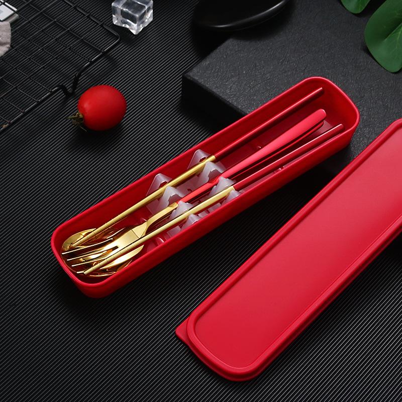 4 шт., дорожный набор столовых приборов, набор многоразовой посуды из нержавеющей стали 18/8 с футляром, портативная посуда, набор вилок, ложек и палочек для еды