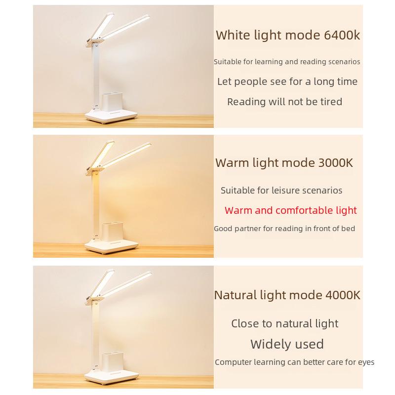 Настольная светодиодная лампа с двумя головками: Регулируемая, складная, подключаемая/перезаряжаемая прикроватная лампа для чтения для общежитий и детей