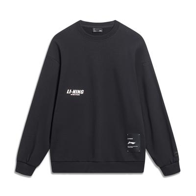 Li-Ning Свитшот с круглым вырезом и принтом буквенного логотипа, мужские топы, черный AWDT683-2