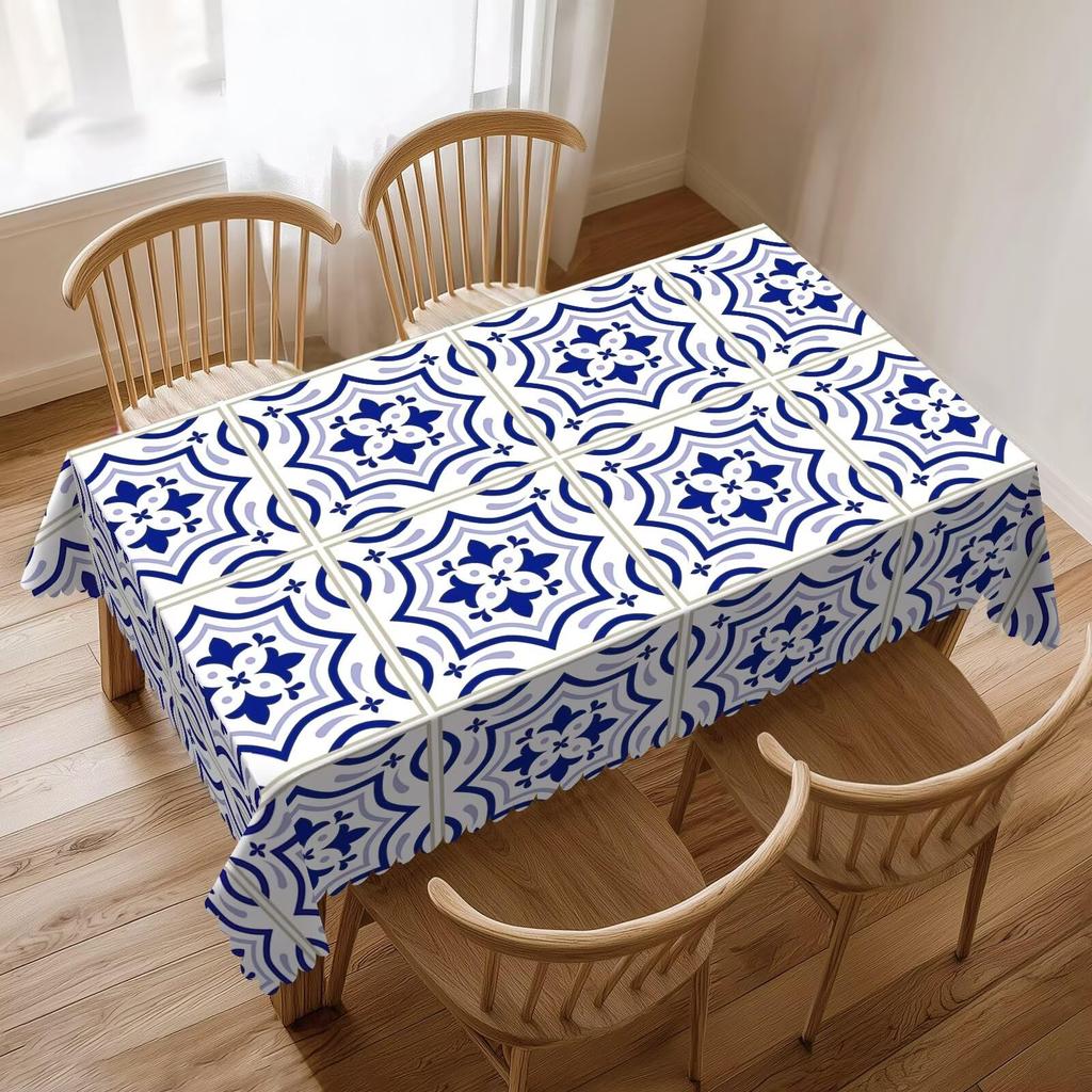 Geometric Tiles Tablecloth Traditional Retro Mosaic Violet Blue Rectangle Table Cloth Rectangular Washable Table Cover for Part