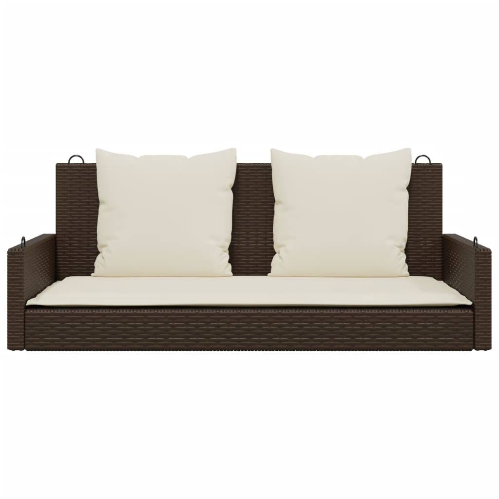 Hanging Swing Bench with Cushions Brown 119 x 56 x 48 cm Poly Rattan