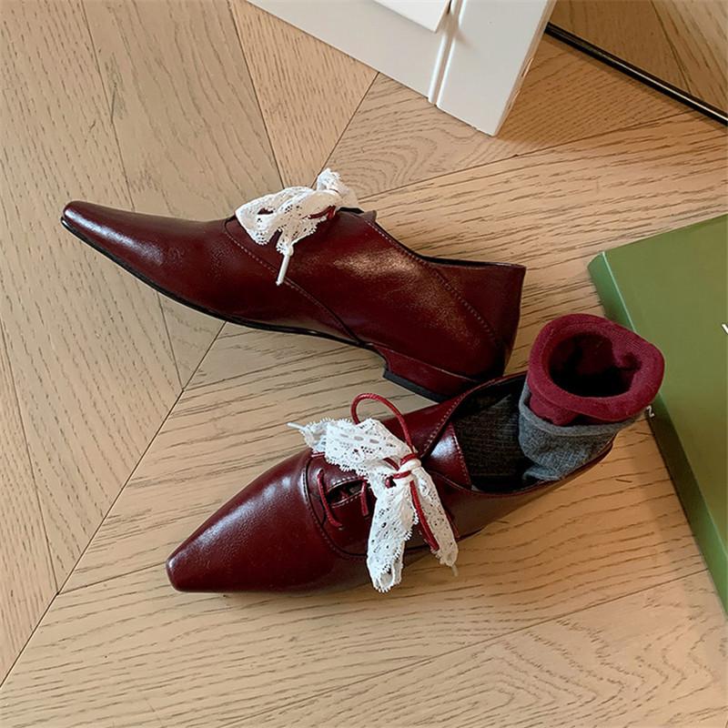 Модные новые весенне-осенние женские туфли из натуральной кожи, туфли с острым носком для женщин, модные лоферы на шнуровке, туфли-лодочки на низком каблуке ручной работы для женщин
