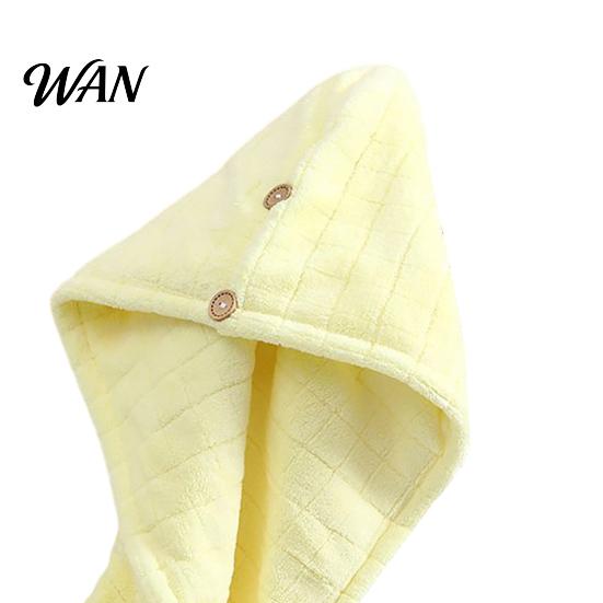 Quick Dry Hair Bonnet for Shower Coral Fleece Towel Wrap with Button, Thick Super Drying Absorbent Turban, Cap Long Bath Accessories Wet