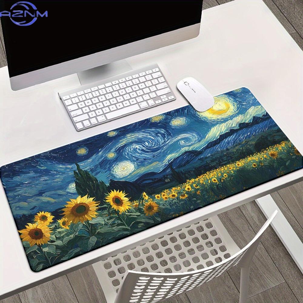 Van Gogh Starry Night Art Large Xxl Mouse Desk Mat AntiSlip Rubber Stitched Edge Gaming Keyboard Pad For Office Accessories