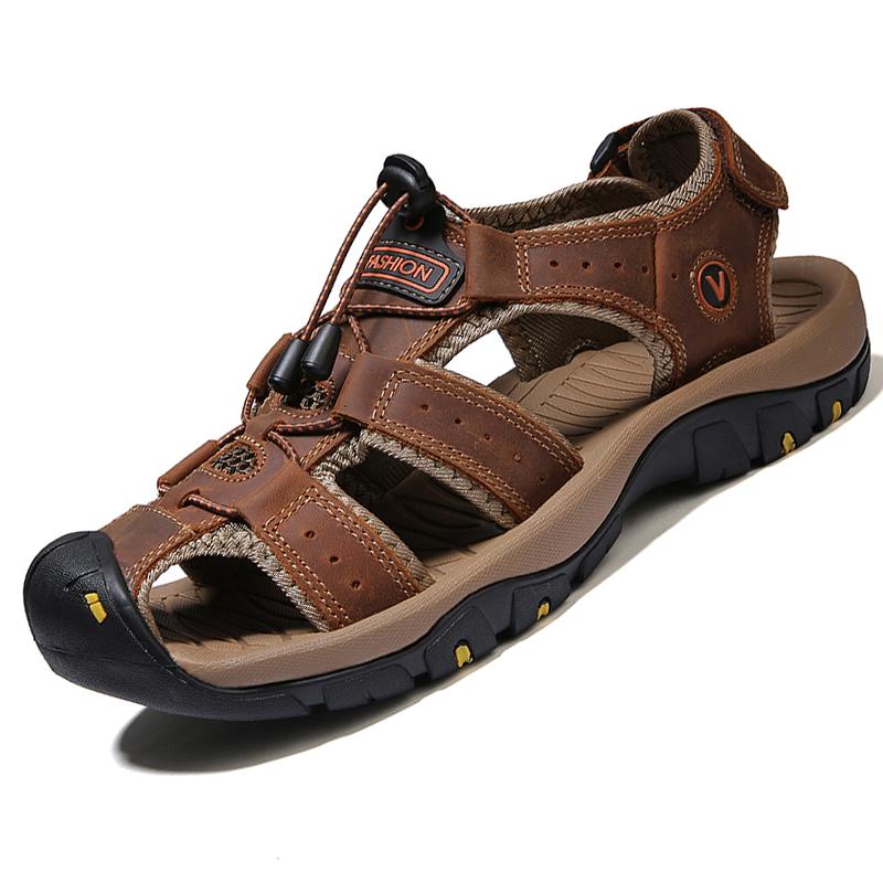 Leather Clog Sandals for Men Summer Outdoor Beach Shoes Casual Hiking Mens Sandals Genuine Leather Gladiator Flat Slippers