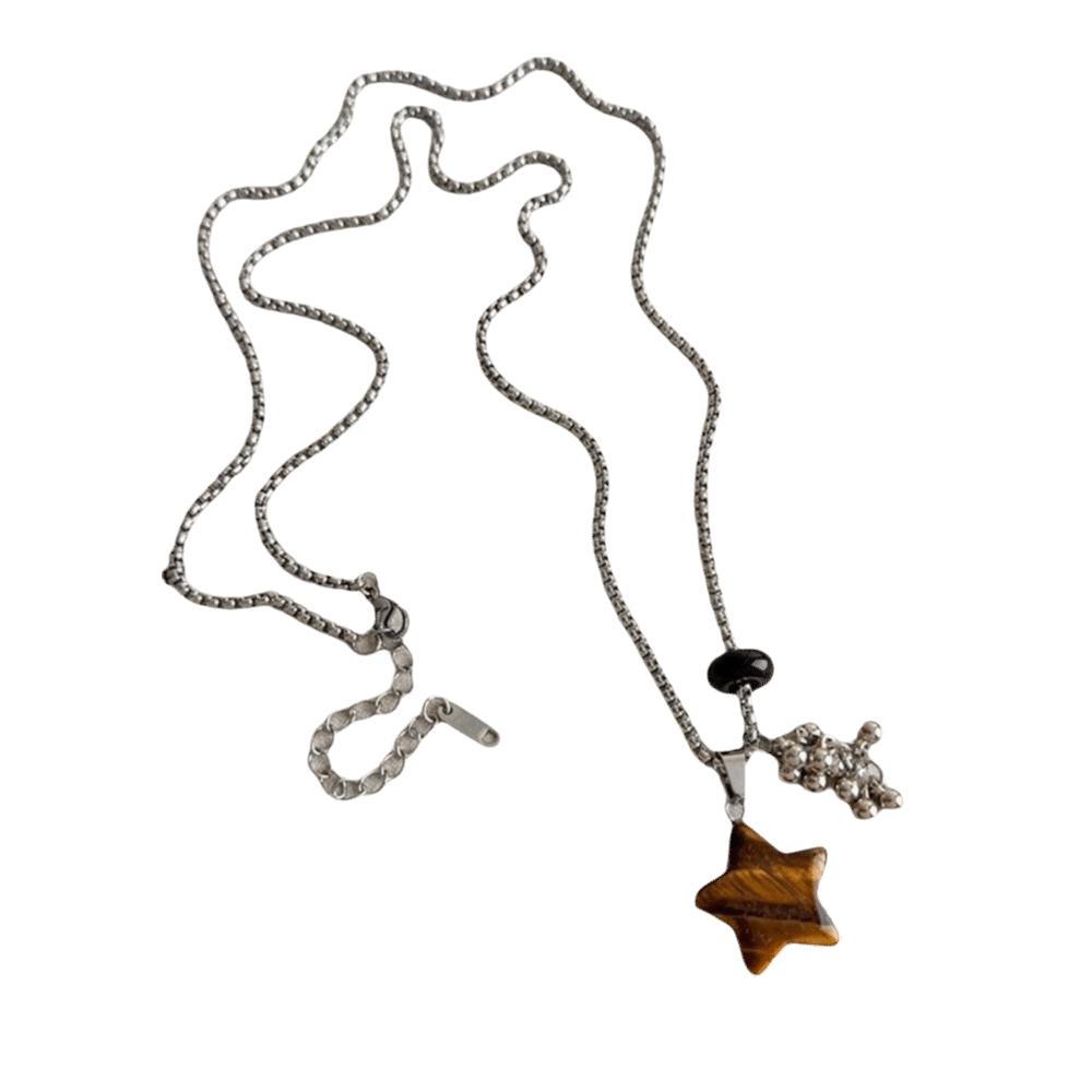 Tiger Eye Stone Pendant Necklace Adjustable Bohemian Sweater Chain Exquisite Punk Choker Party