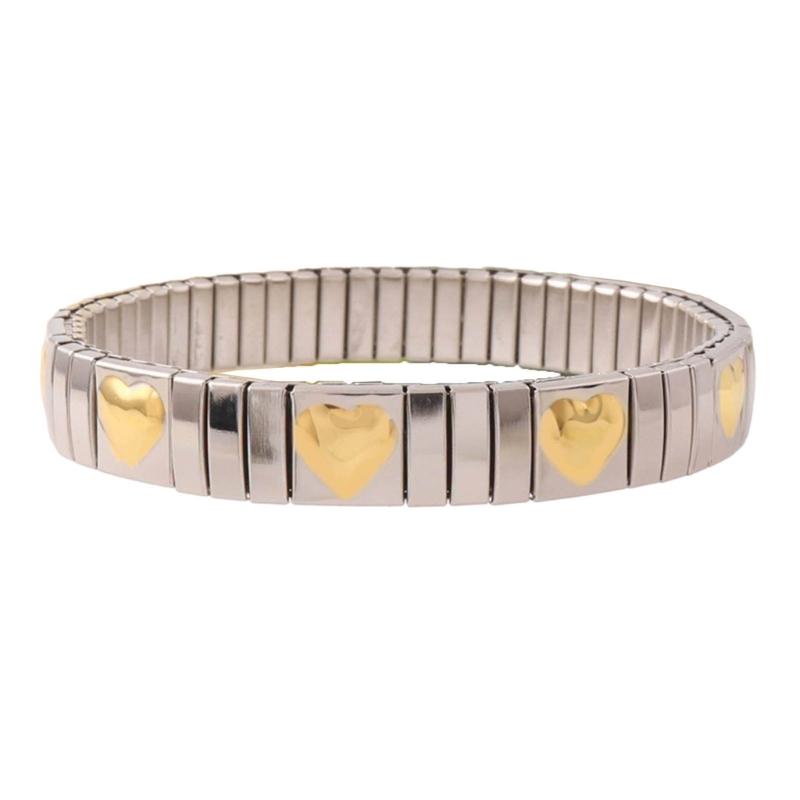 Ювелирные изделия Браслет из нержавеющей стали стрейч для женщин, Гибкий широкий браслет-манжета, Украшенный золотистым узором