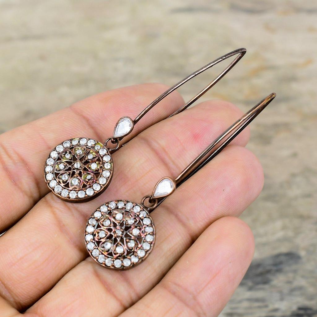 Серьги с белым топазом, медные серьги, изготовленные методом электроформовки, серьги ручной работы, ювелирные изделия из драгоценных камней, изготовленные методом электроформовки, подарок для мамы, изящные серьги, медные украшения