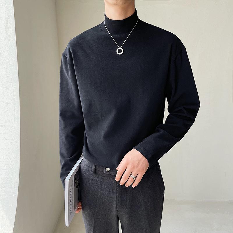 Мужская рубашка свободного кроя со средним вырезом в корейском стиле, белая водолазка на осень/зиму