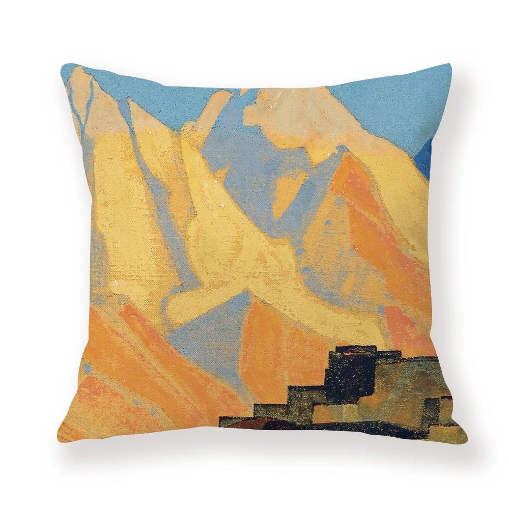 Juste de coussin de voiture de canape de Bureau, taie d'oreiller de luxe, украшение дома, мотив ciel coloré de montagne de neige
