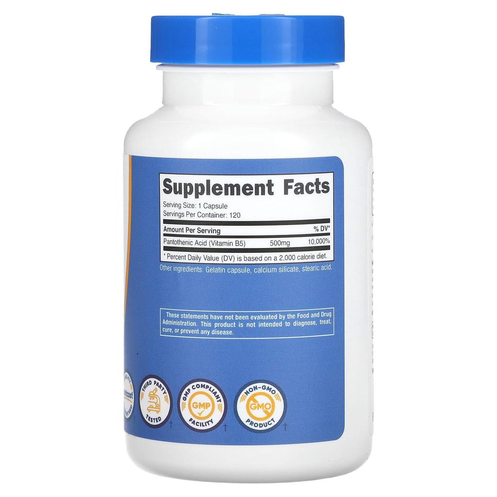 Vitamin B5, 500Mg, 120 Capsules
