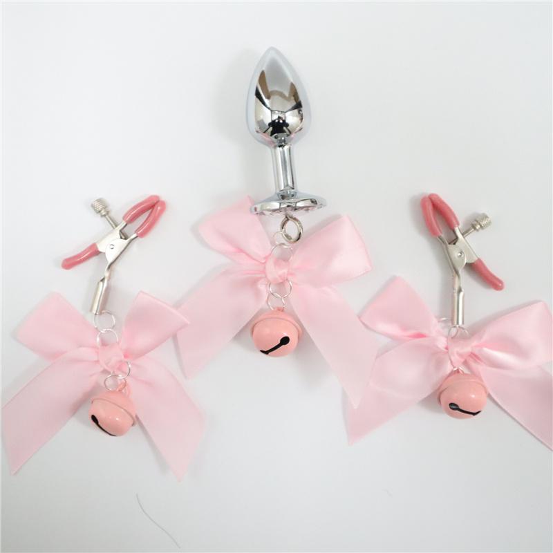 3 шт./компл. металлические колокольчики, анальная пробка, анальная пробка из нержавеющей стали, анальная пробка, галстук-бабочка, зажим для груди, пара секс-игрушек для женщин и мужчин