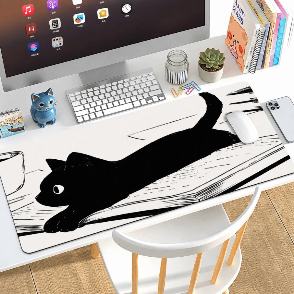 Non Slip Black Cat Mouse Pad Extra Large Desk Pad Cute Desk Pad Protector for Computer Desk