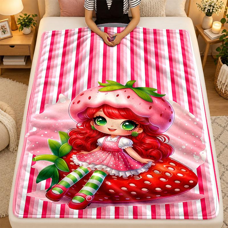 Flannel BlanketStrawberry Princess Warm Soft Throw Blanket for Indoor Sofa Bed Living Room Use