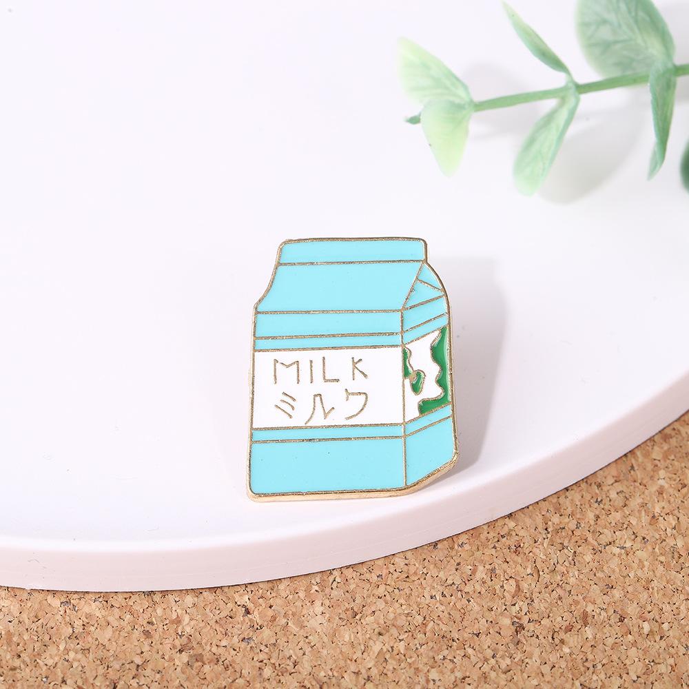 Cute Japanese ins style cartoon dripping milk box brooch creative personality student accessories metal badge