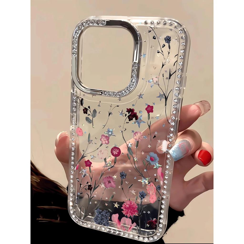 Летние цветы лозы подходят для чехла для мобильного телефона Apple IPhone17 15/14 блестящие бриллиантовые звезды 16pro легкая роскошь 1312