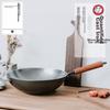 Cast Iron Wok, Uncoated Iron Pan, Cooking Pan for Home Use, Low Smoke, Round Bottom Frying Pan, Gas Stove Cookware, 30cm
