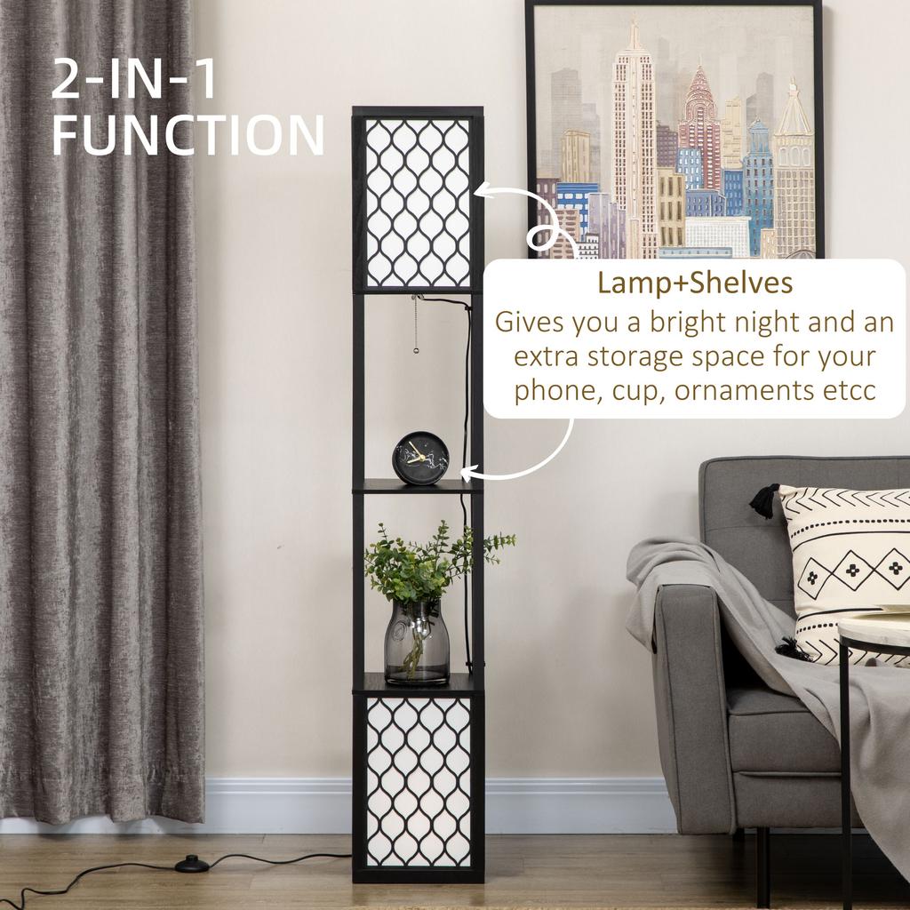 Floor Lamp with Shelves, Modern Tall Standing Lamps with Fabric Lampshade, Chain Switch and Dual Light for Living Room, Bedroom, Bulb not Included