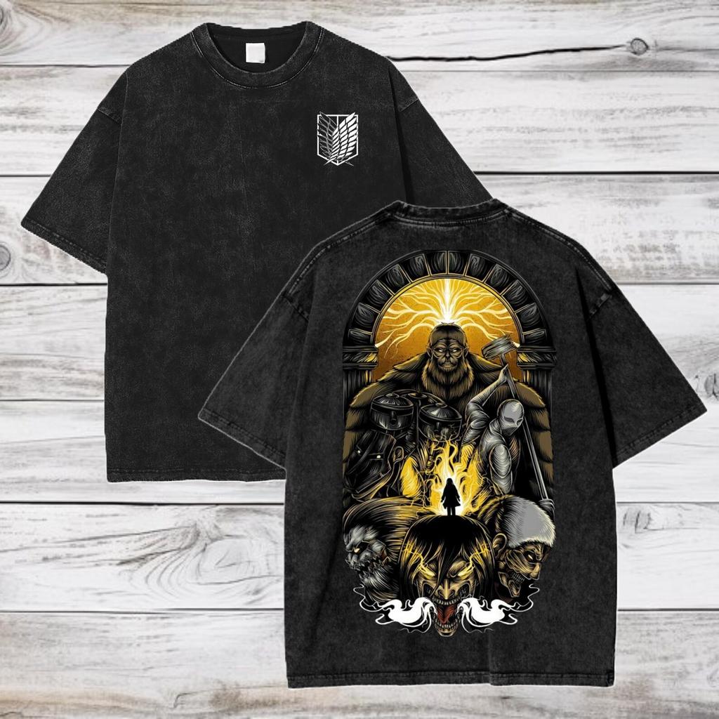 Attack on Titan Oversized T-Shirt, Anime Acid Wash Tee