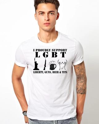 Я поддерживаю LGBTLiberty Оружие Пиво Сиськи Унисекс/Мужская посадка Футболка~ 2 Цветовых Варианта