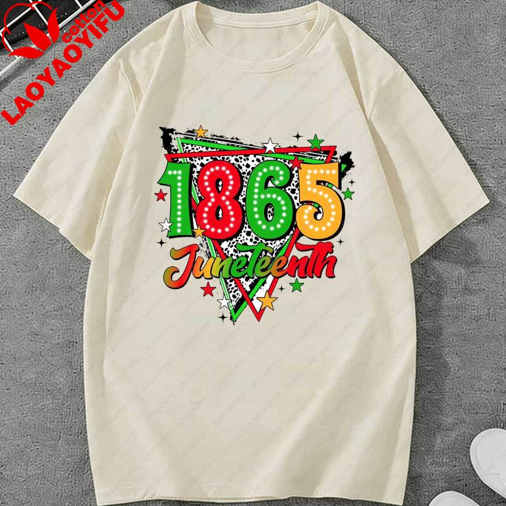 Juneteenth 1865 Retro TShirt for Unisex Women African American Pride Leopard Print Graphic Tee Cotton Tops for Juneteenth Holiday