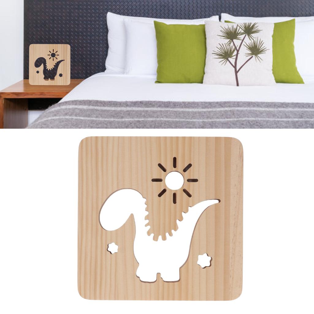 Лампа с резьбой по дереву с рисунком динозавра, теплый белый свет, питание от USB, 3D-деревянная лампа из сосны, ночник