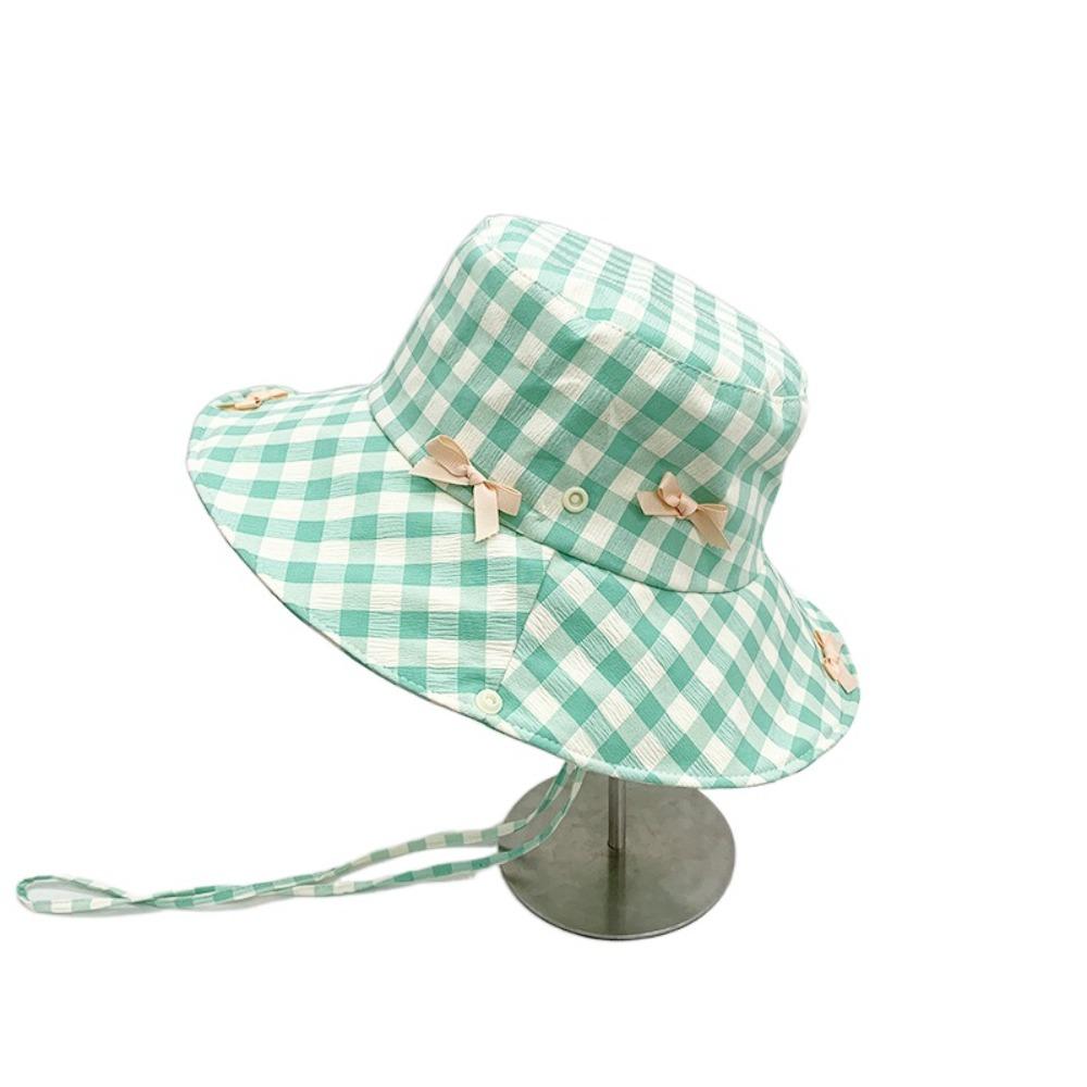 Versatile Hiking Fisherman Hat Sun Protection Bow Bucket Hat Cute Plaid Hiking Cap Outdoor