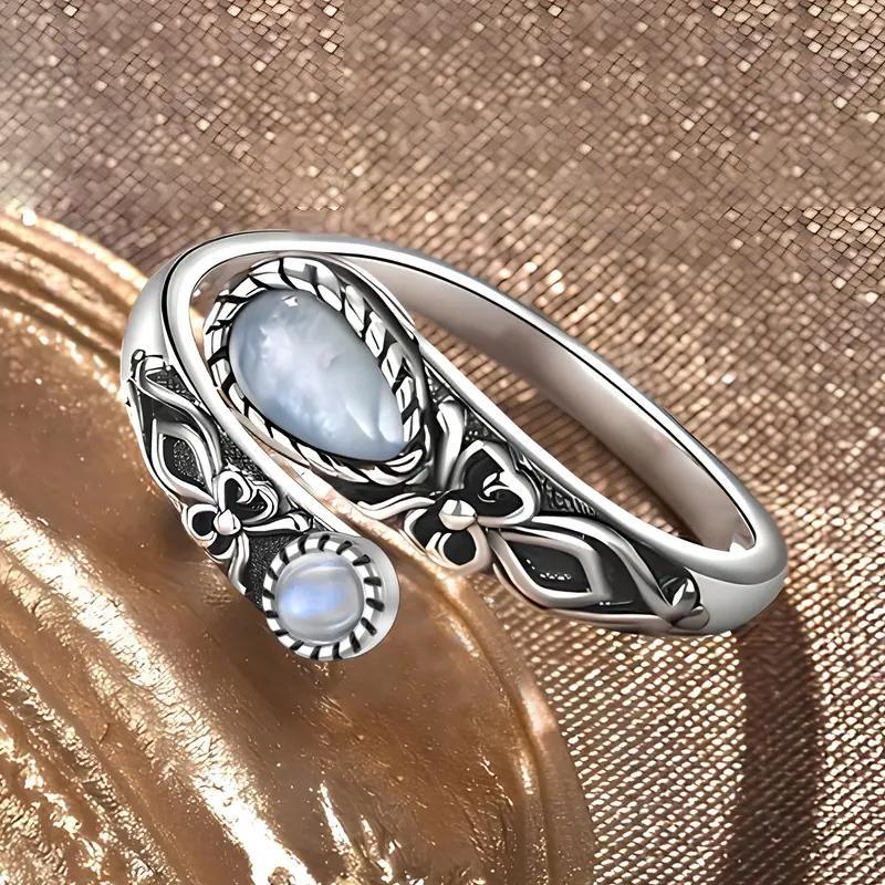 Ring,moonstone Ring,adjustable Ring,boho,vintage,spoon Ring,butterfly,synthetic Stone,gift KTB