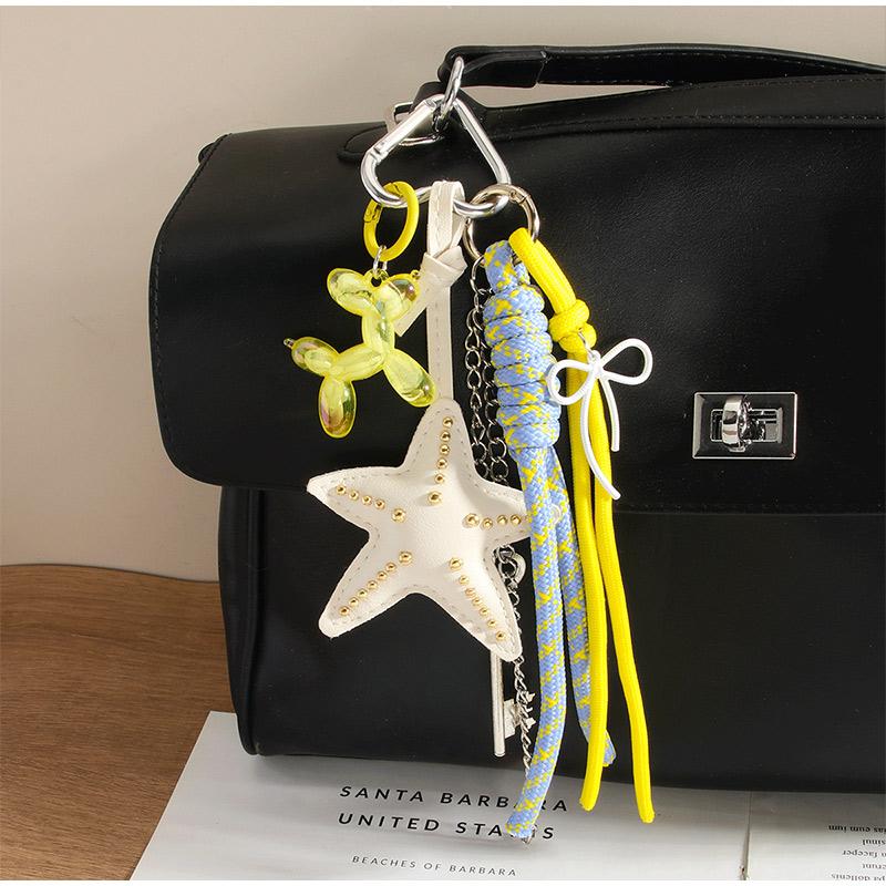 Starfish Bag Pendant Cute Leopard Bear Rainbow Leather Decorative Keychain Fashion Braided Rope Bag Gift All-purpose Accessory