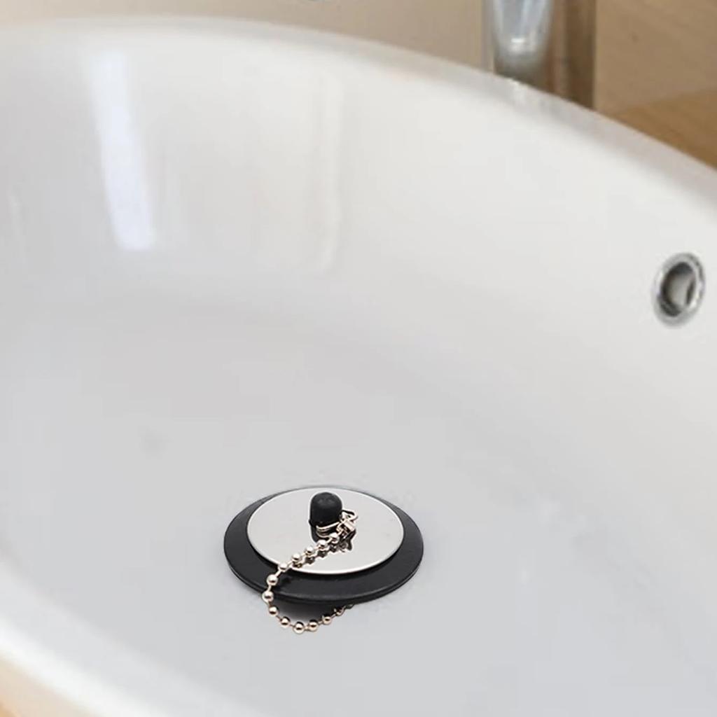 1pc Durable Rubber Bathtub Drain Stopper With Chain, Universal Sink Plug Strainer, Lightweight And Sturdy For Bathroom & Kitchen