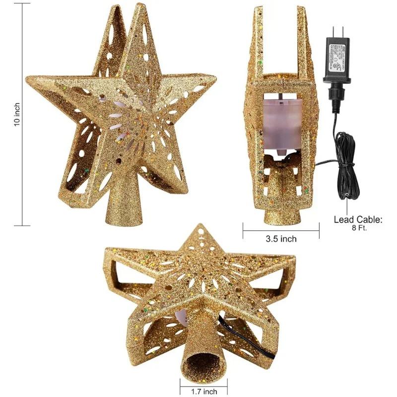 Украшение для верхушки рождественской елки 3D блестящая звезда светодиодный вращающийся снежинка проектор елочные украшения праздничная вечеринка подвесной светильник