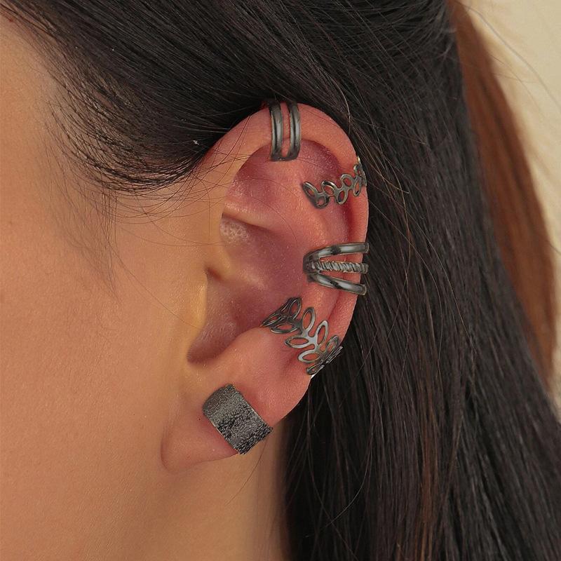 Women Ear Cuff Set Punk Personality Clip Earrings Gold Non-Piercing Ear Clips Fake Cartilage Earrings