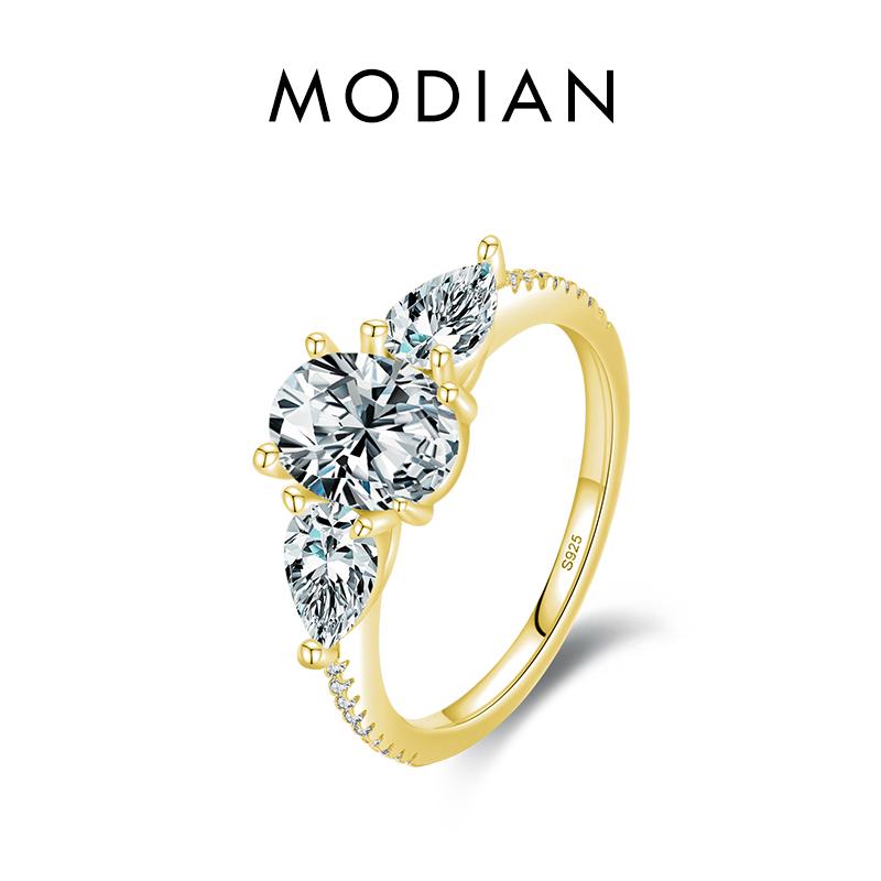 MODIAN 925 Sterling Silver High Quality Luxury Sparkling Zirconia Finger Ring For Women Classic Wedding Engagement Jewelry