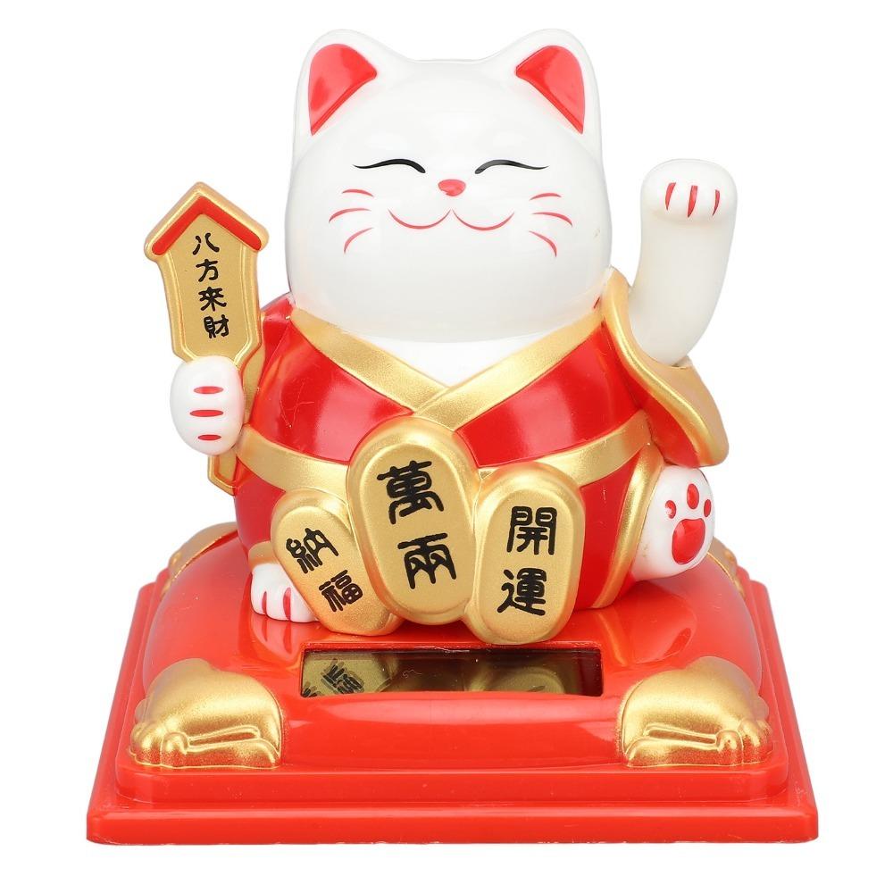 Red & Blue Mini Desktop Fortune Cat 3.19x3.86in Car Dashboard Cat Ornament Car Interior Decor