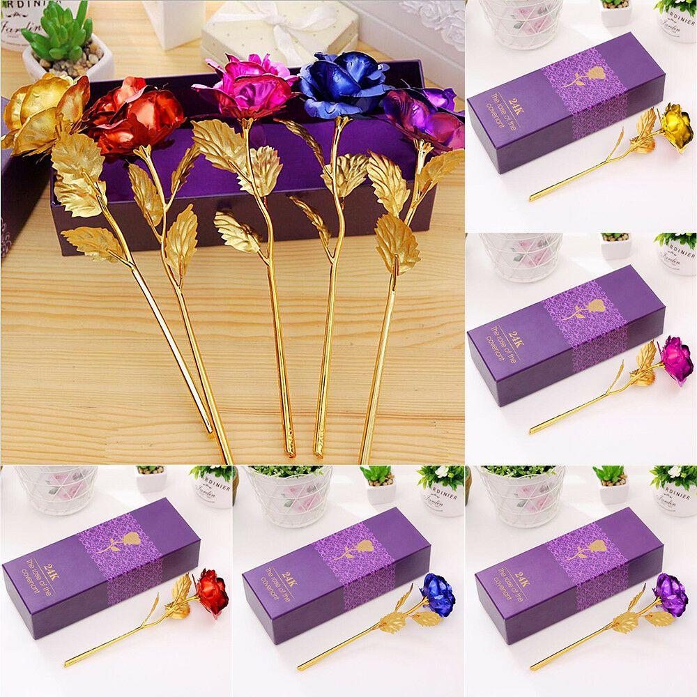 Домашний декор Подарки для влюбленных Подарок на День святого Валентина с длинным стеблем, 24-каратная золотая фольга, цветок розы, ручная работа