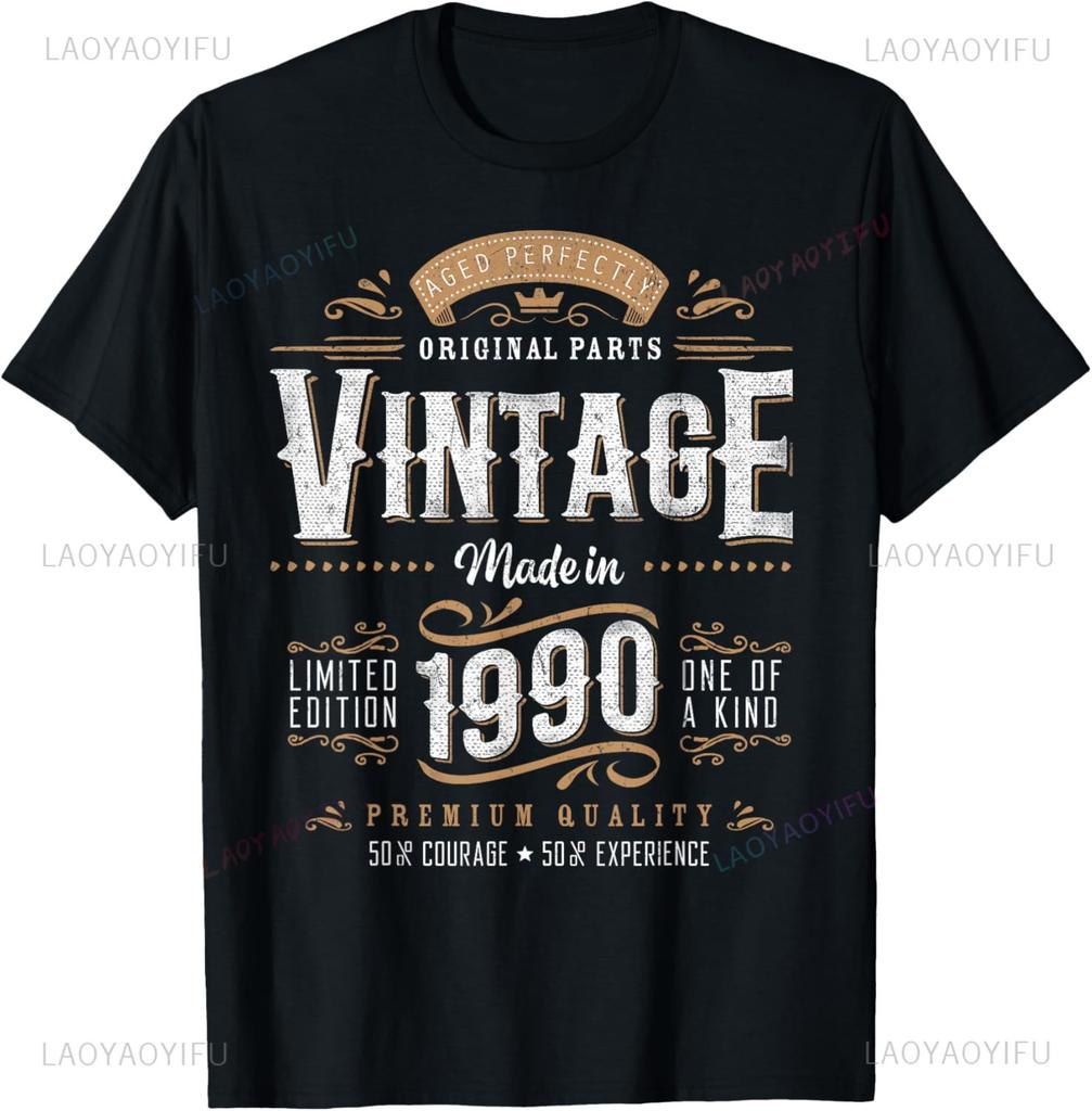 Vintage 35th Birthday Decorations Unisex Funny 1990 35 Birthday Custom Printed Graphic T Shirts Short Sleeve Camiseta Hombre