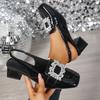Женские сандалии Сандалии на толстом каблуке с пряжкой из водных бриллиантов Женские летние 2025 Новые туфли Баотоу Женские французские ретро туфли с квадратным носком