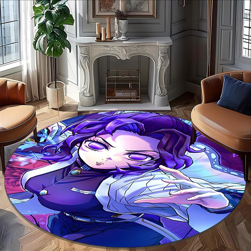 1pc Kochou Shinobu Carpet, Round Rug, Comfortable, Suitable for Entryways, Living Rooms, Office, And Bedrooms, Christmas Decoration