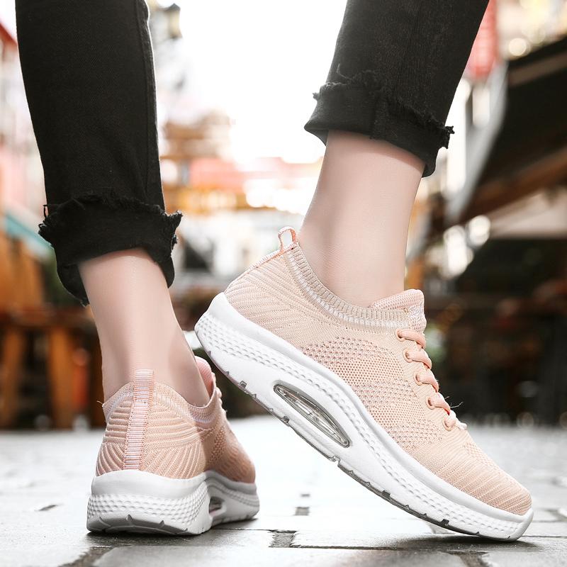 Women's Breathable Air Mesh Ankle Swing Shoes Lace Up Casual Sneakers Wedges Height Increase Platform Shoes for Female