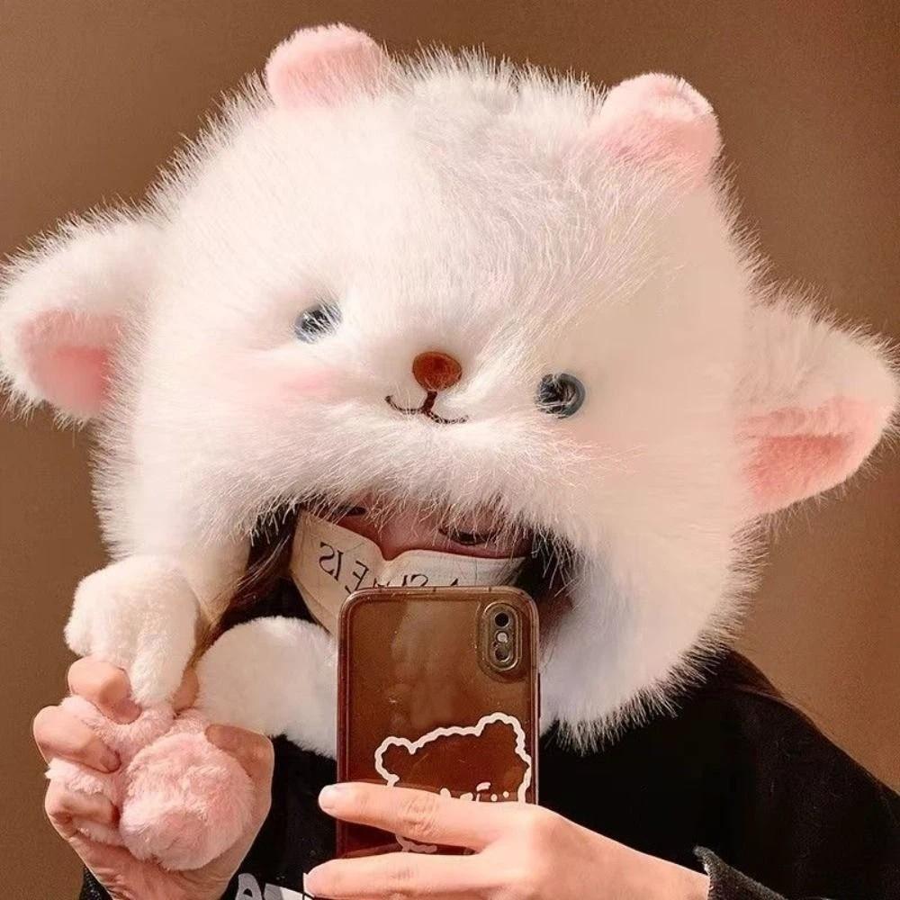 Овечья Зимняя Плюшевая Шапка Защита от Холода Пушистая Шапка с Защитой Ушей Лыжная Шапка с Ушками Ягненка Грелка для Ушей Путешествия