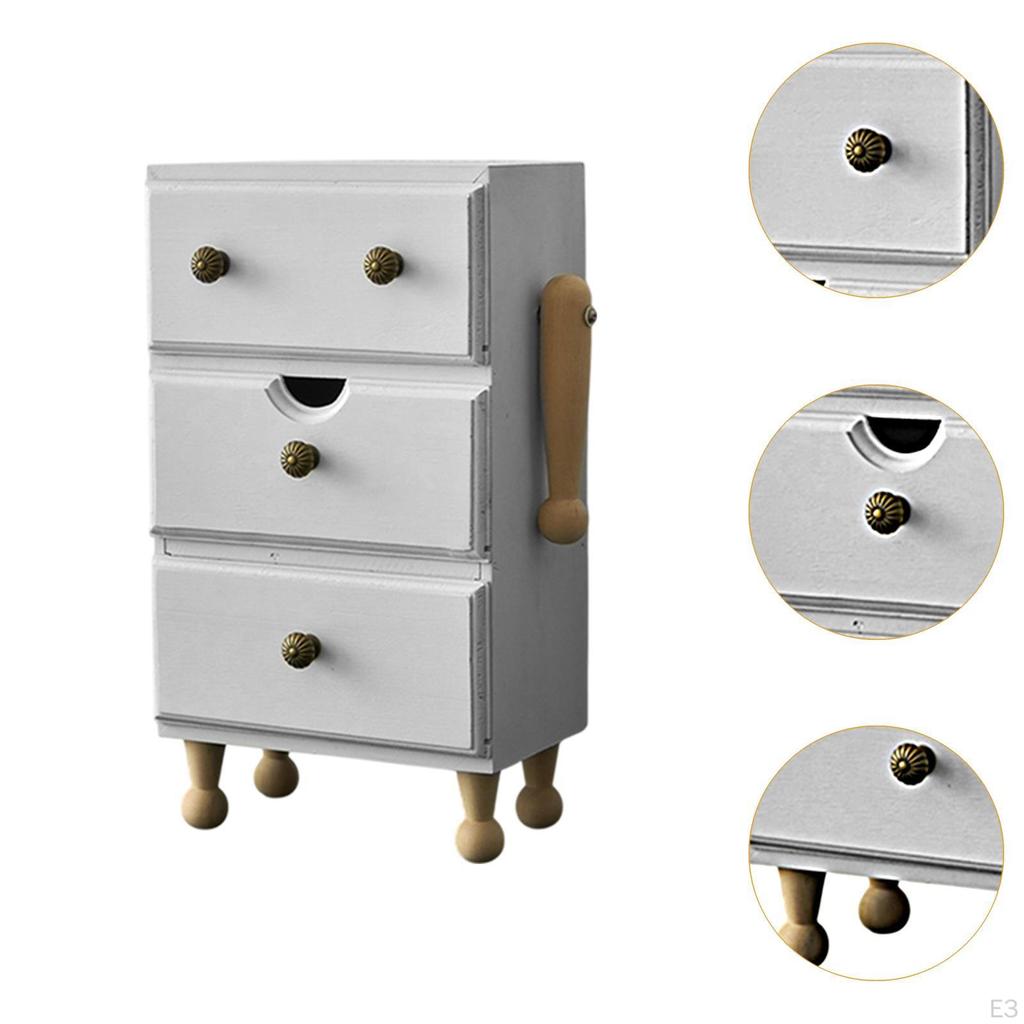 Wood Jewelry Box Desk Organizer Rustic for Accessories Dustproof Cabinet Storage with 3