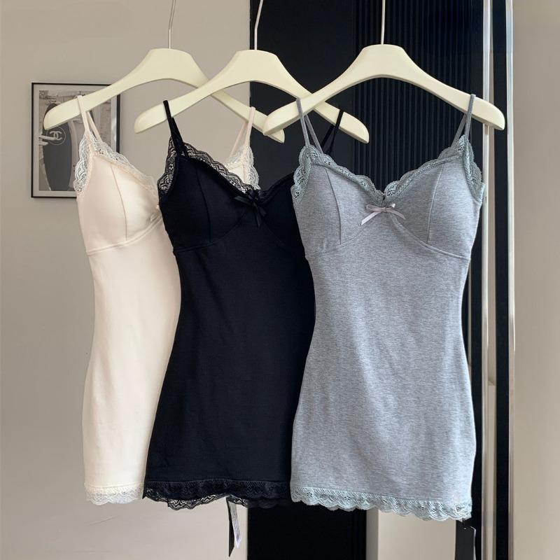 Sleeveless Dresses for Women Sexy Lace Hot Female Bodycon Dress Korean Fashion Mini Vestidos with Chest Pad Inner Wear Clubwear